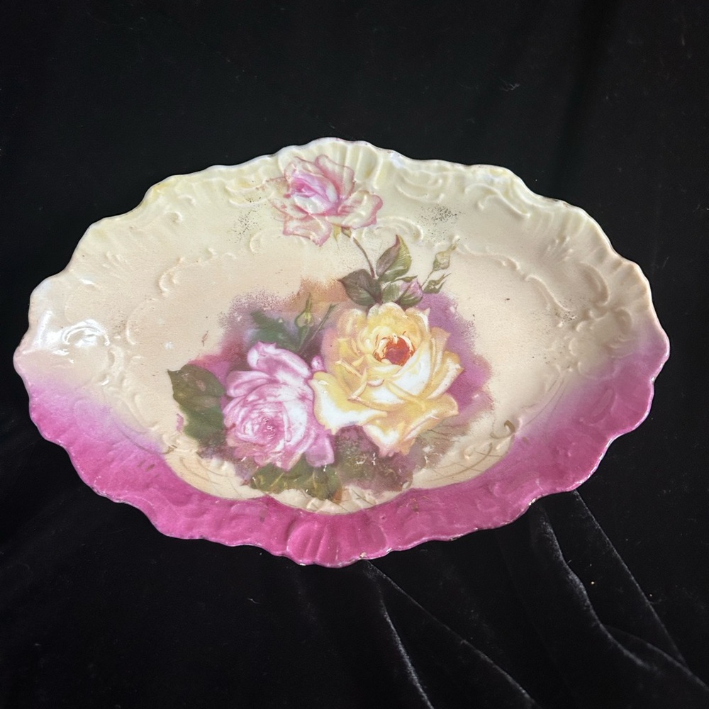 Antique Floral Decorative platter-beautifully painted and in excellent shape